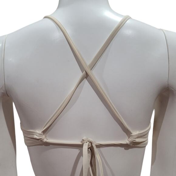 Xhilaration Crochet Bikini Top Medium Boho Embroidered Neutral Peach Trim - Picture 3 of 8